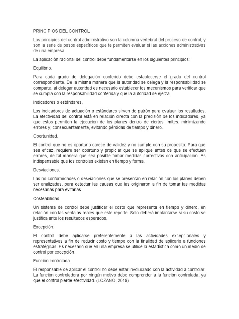 Principios Del Control | PDF | Business | Planificación