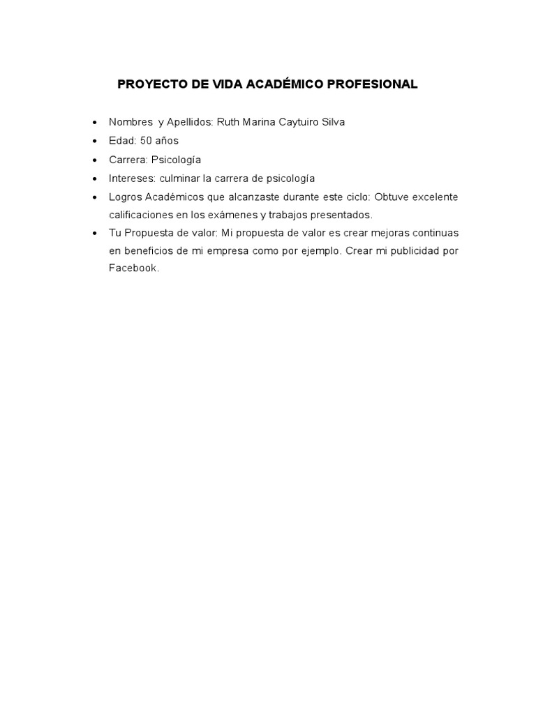 Proyecto de Vida Académico Profesional | PDF | Crecimiento personal y ...