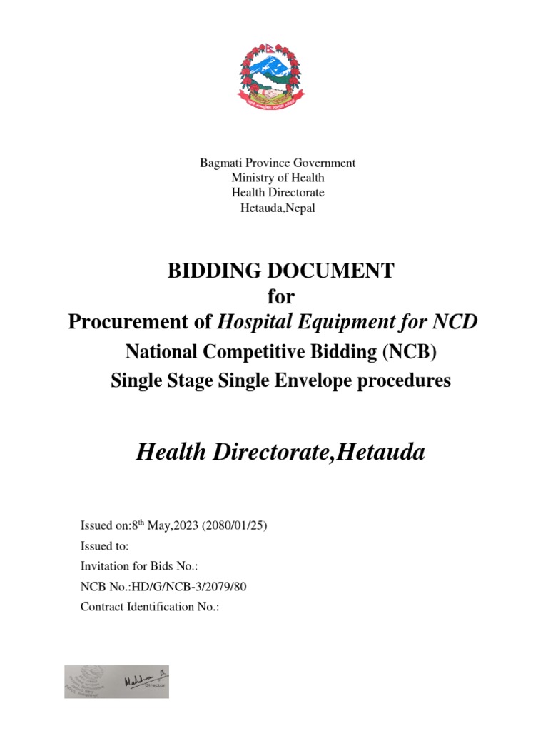 Hospital Equipment Procurement Bid NCB | PDF | Prices | Procurement