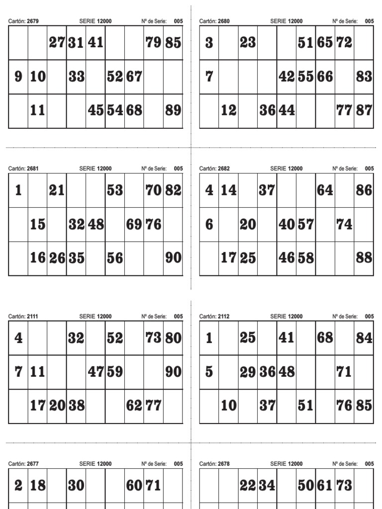 Cartones de Bingo | PDF | Juegos de azar | Juegos de azar