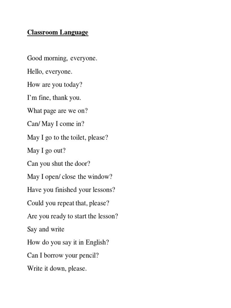 Classroom Language Pdf