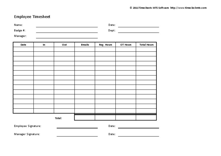 Employee Timesheet Template | PDF
