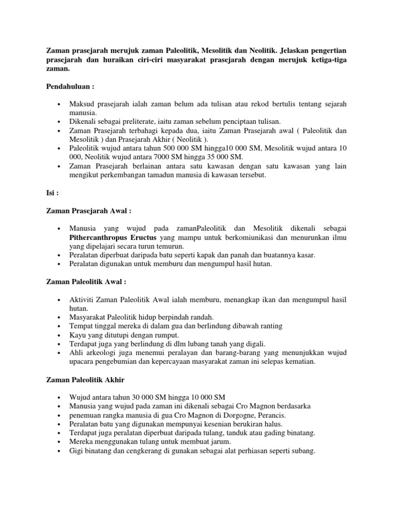 Zaman Prasejarah Merujuk Zaman Paleolitik Mesolitik Dan Neolitik 
