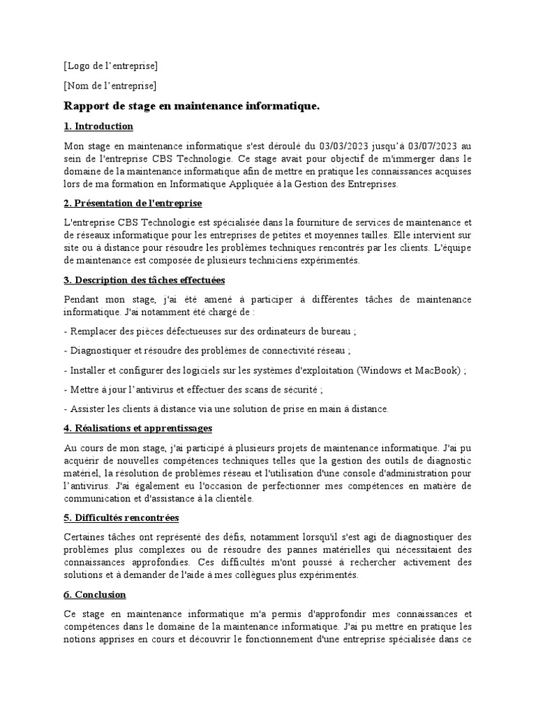 Rapport de Stage | PDF | Informatique | Business