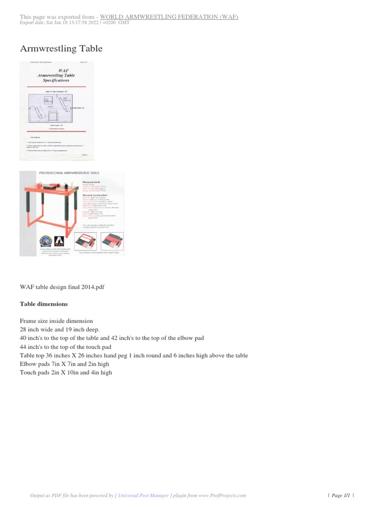 Arm Wrestling Table Dimensions Guide | PDF