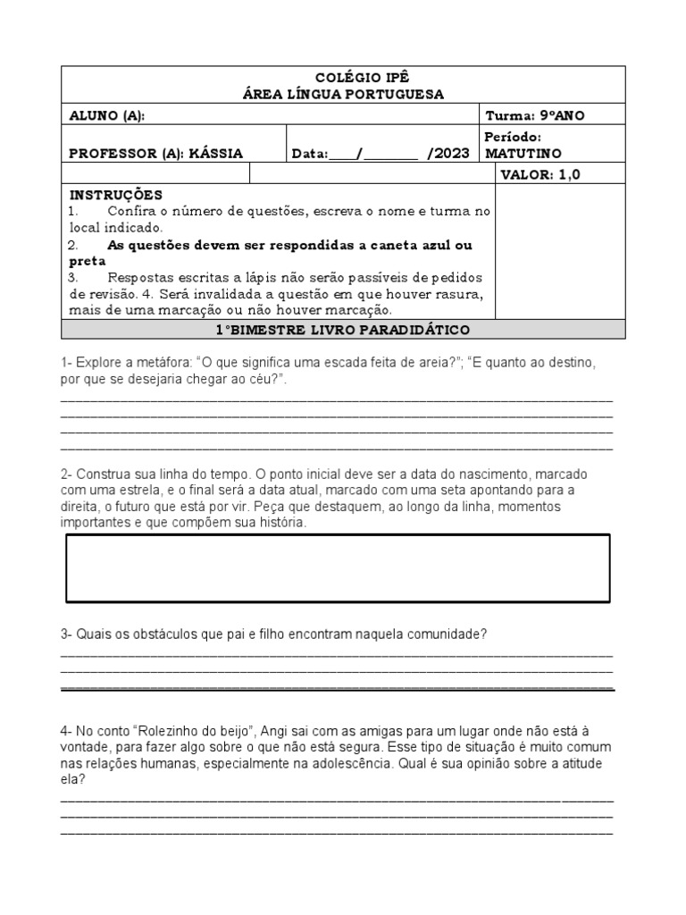 Atividades de Língua Portuguesa 9º Ano | PDF | Carreira e Crescimento ...