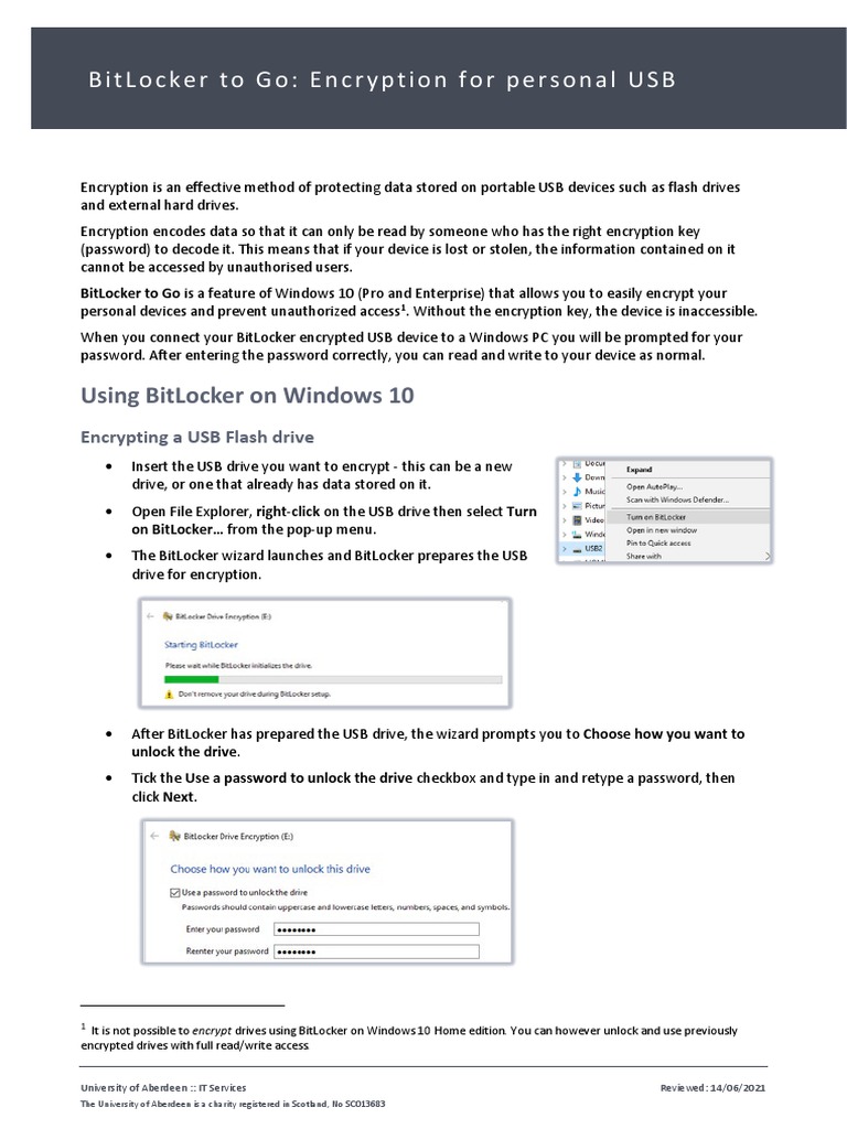 BitLocker USB Drive Encryption Guide | PDF | Usb Flash Drive | Windows 10