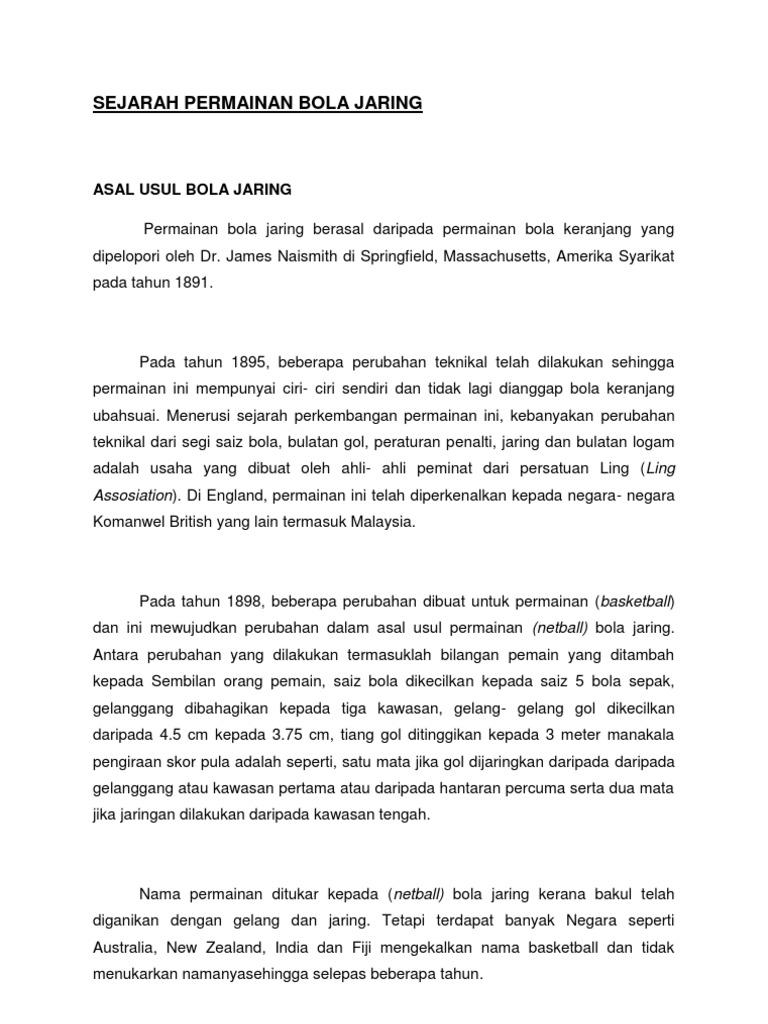 Sejarah Permainan Bola Jaring Pdf