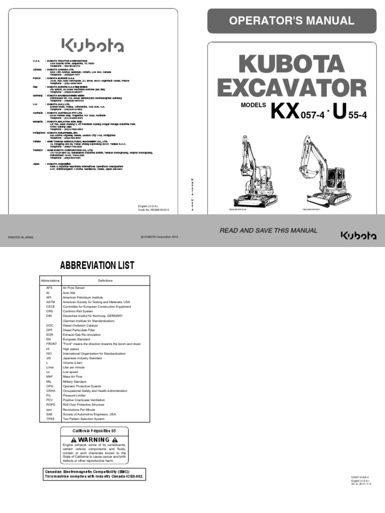 Kubota KX0574 Operator Manual PDF Diesel Engine Leak