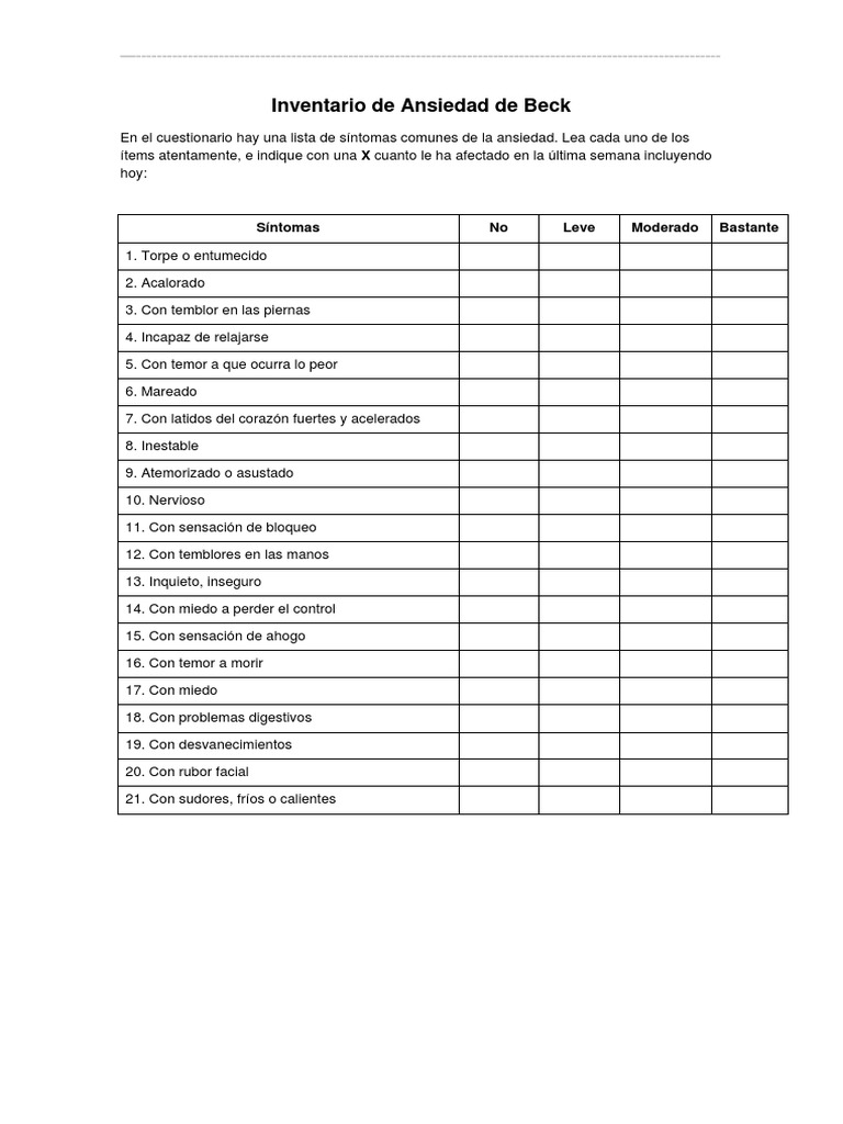 Inventario de Ansiedad de Beck | PDF