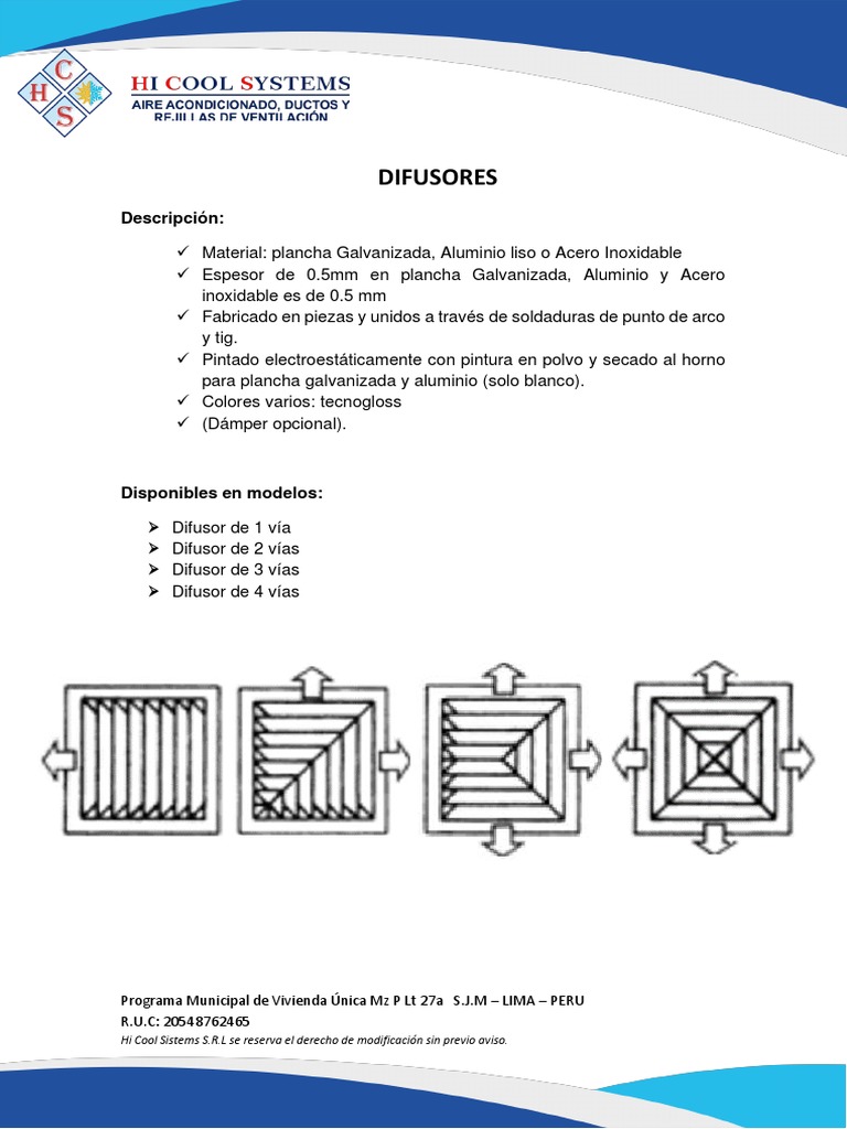 Ficha Tecnica Difusores | PDF