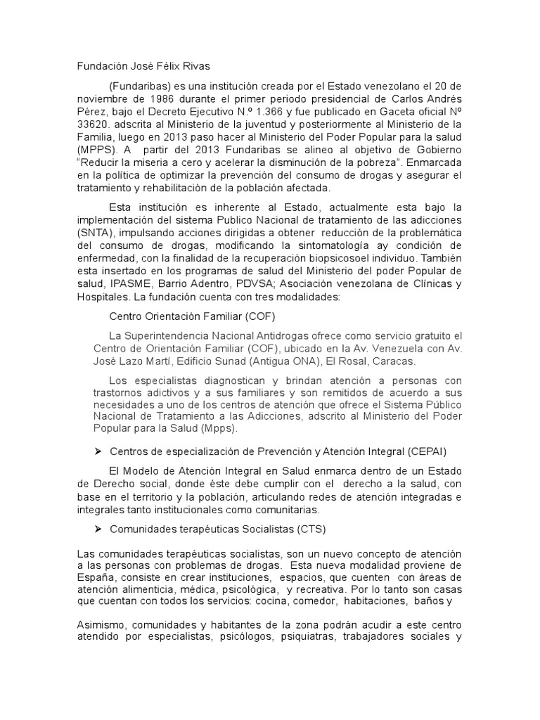 Fundación José Félix Rivas | PDF | Trabajo Social | Sicología