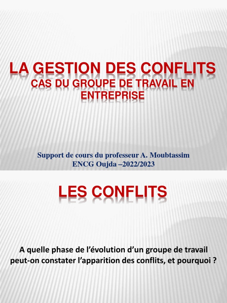 Gestion des Conflits en Entreprise | PDF | Résolution de conflit ...