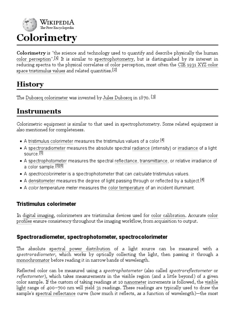 Colorimetry Wikipedia PDF Optics Techniques