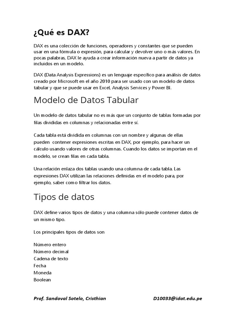 Qué Es DAX | PDF | Tipo de datos | Lenguaje de programación