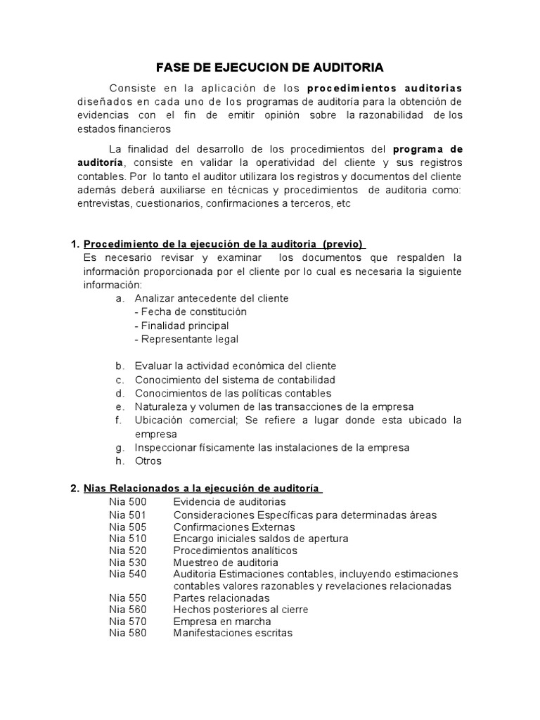 Ejecución de Auditoría: Procedimientos y Técnicas | PDF | Auditoría ...