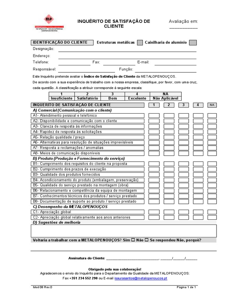 Inquérito de Satisfação do Cliente | PDF