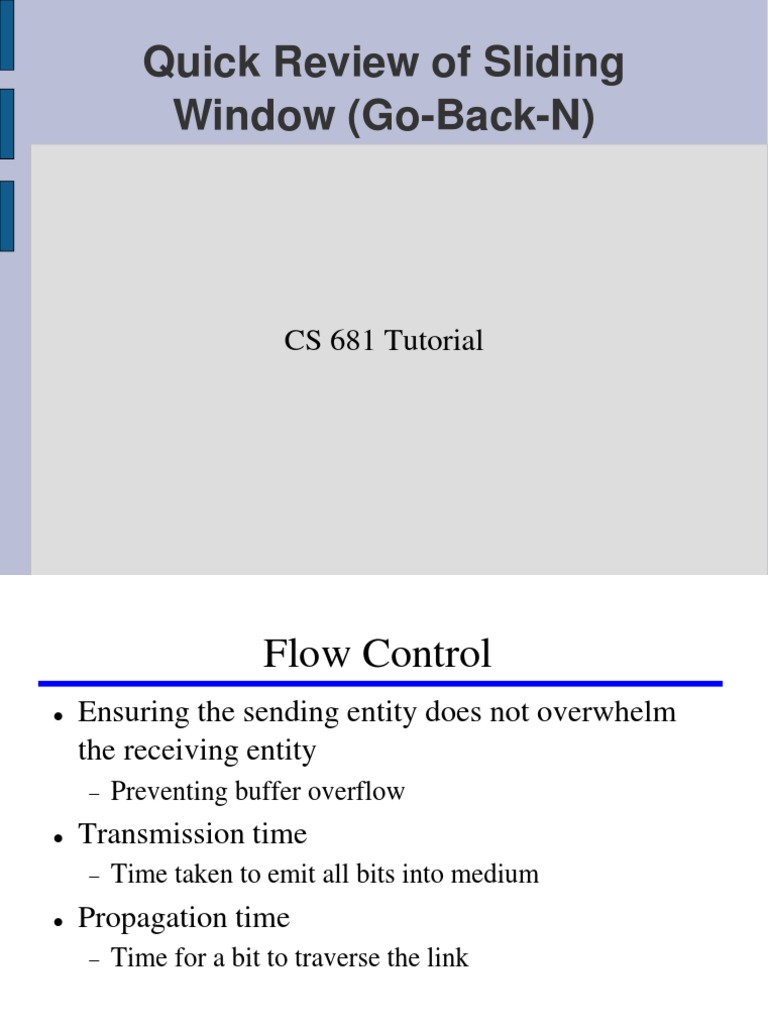 Quick Review of Sliding Window (Go-Back-N) : CS 681 Tutorial | PDF