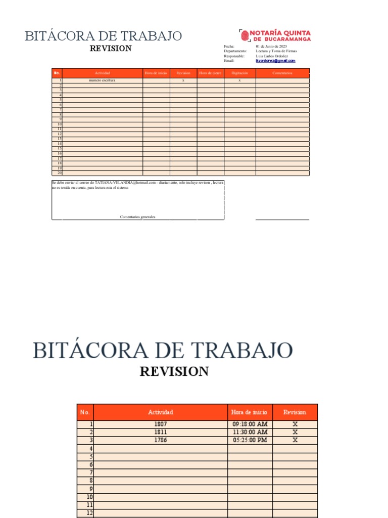 Bitácora de Trabajo: Revisiones Diarias | PDF