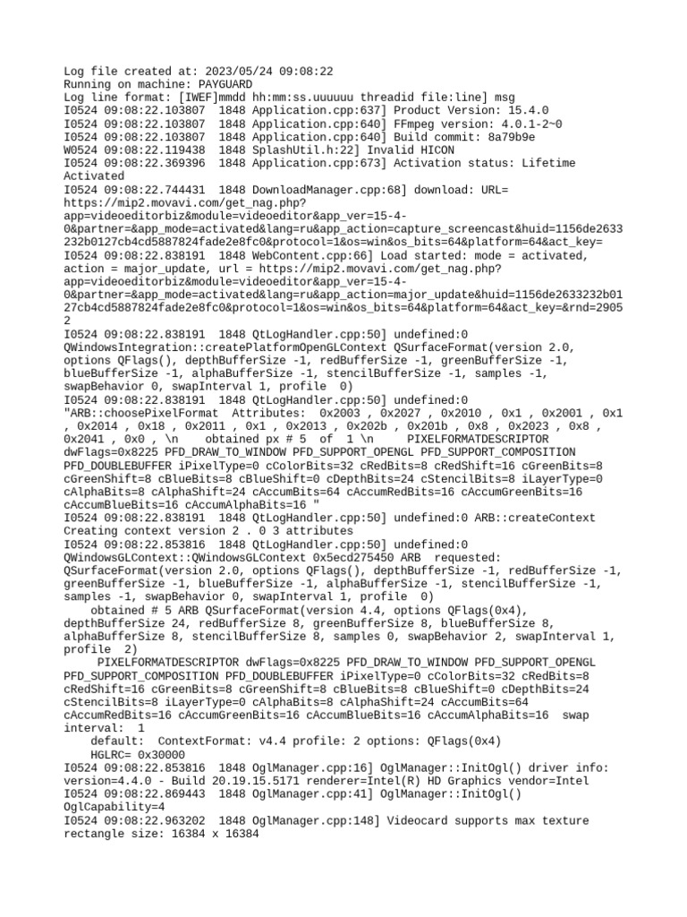 Log File Analysis for Video Editor 15.4 | PDF | Computing | Computer ...