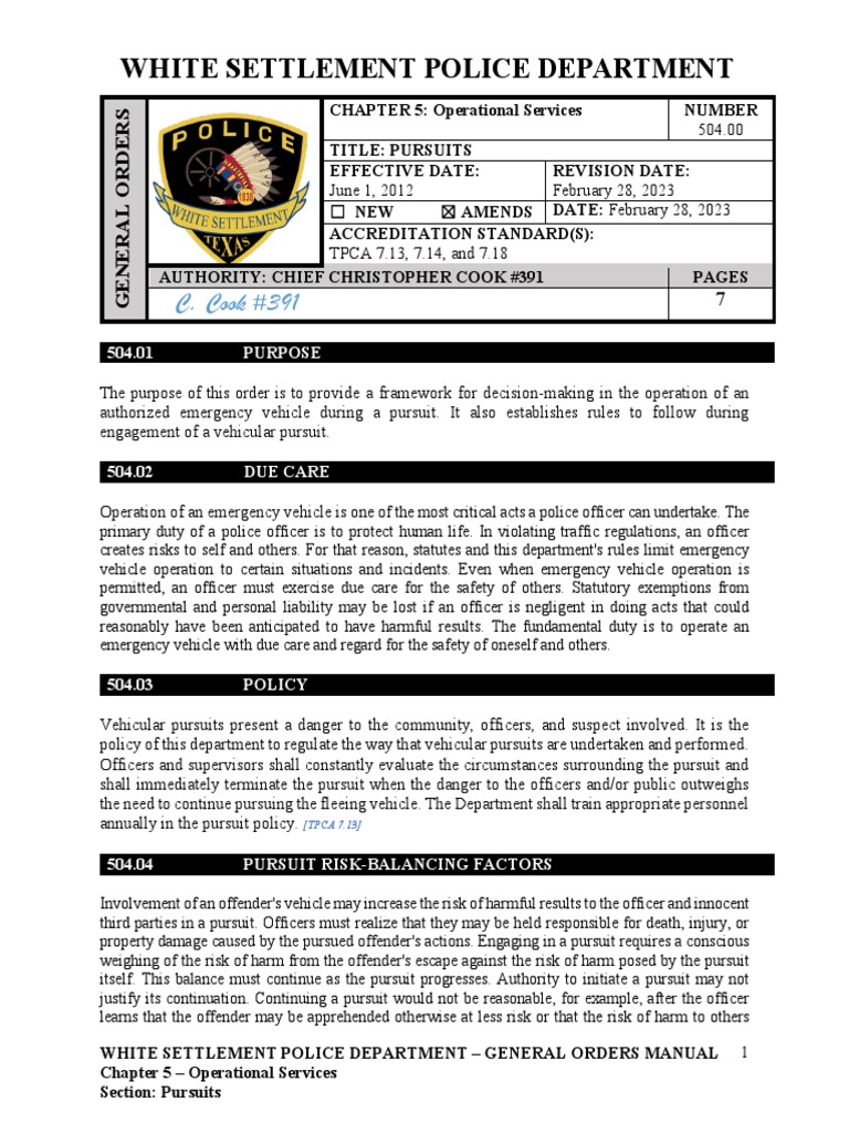WSPD Pursuit Policy PDF Justice Crime & Violence