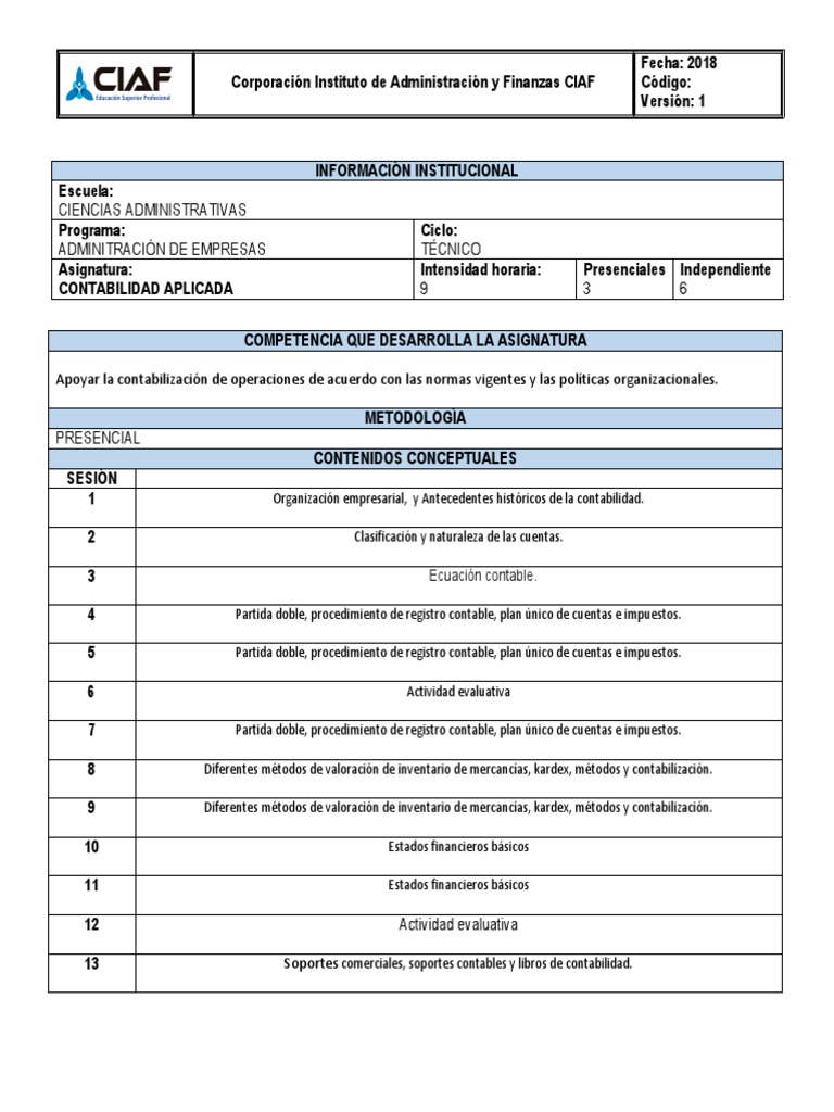 Curso de Contabilidad Aplicada CIAF | PDF | Contabilidad | Industrias ...
