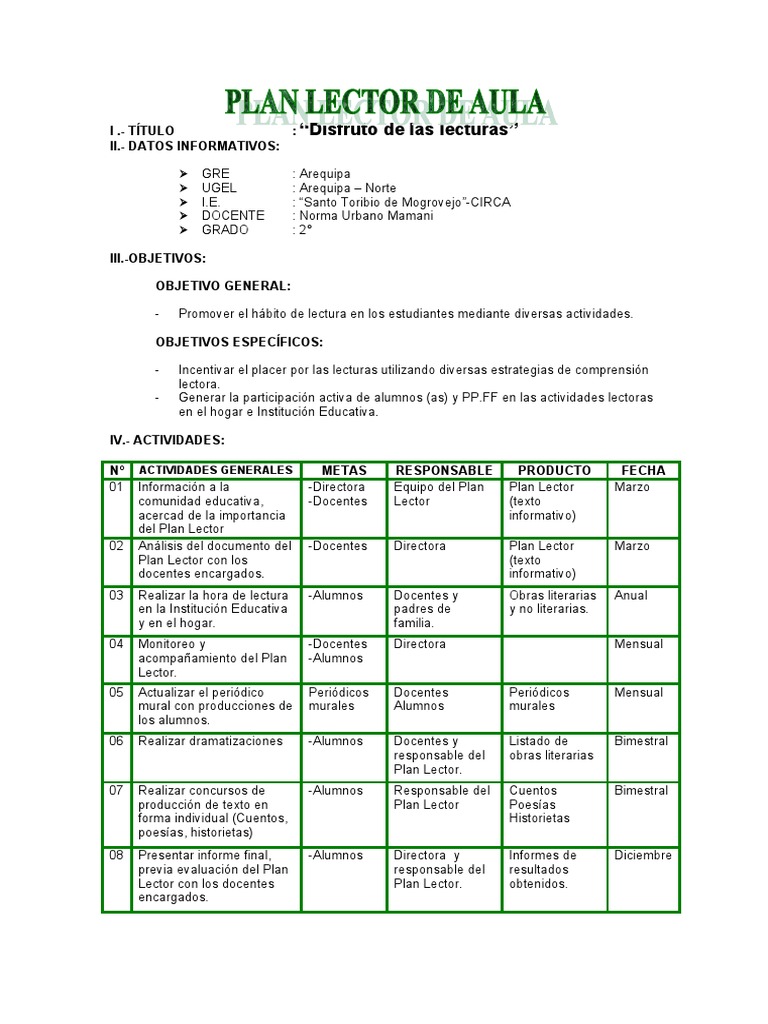 Plan Lector Norma Pdf Aprendizaje