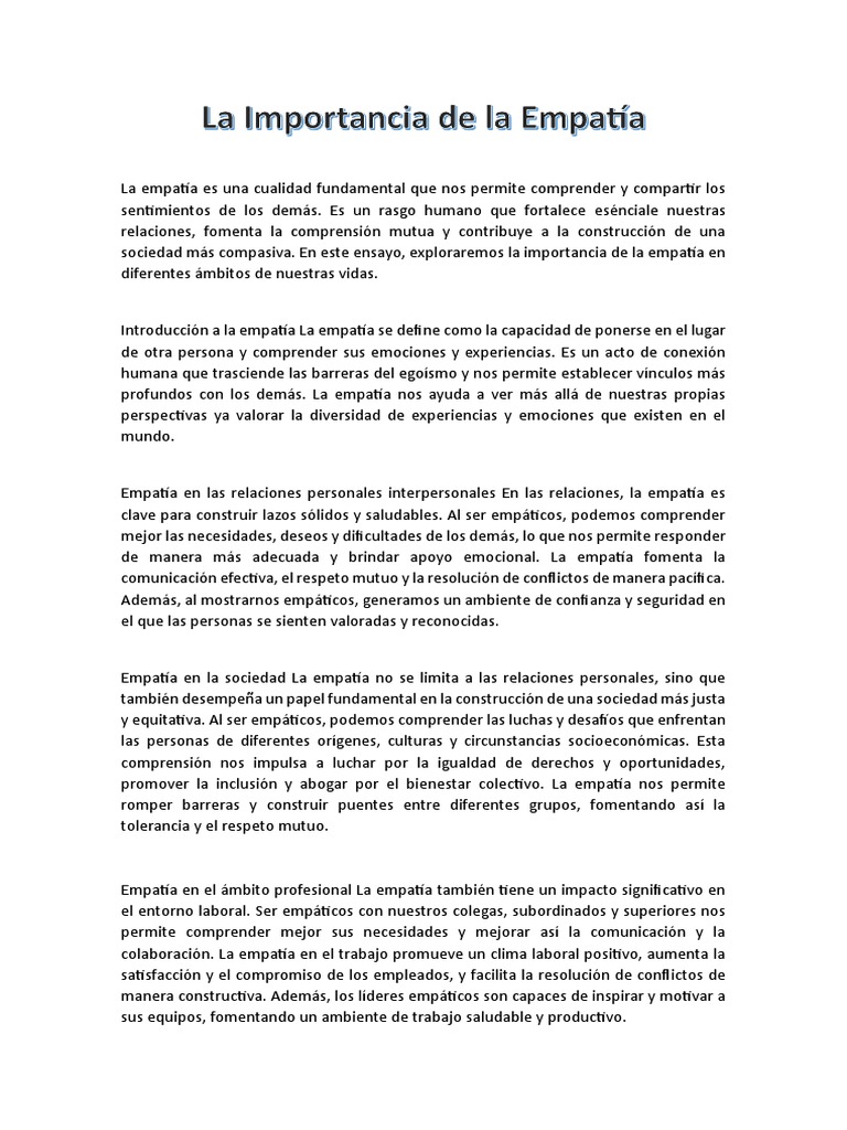 La importancia de la empatía en la sociedad | PDF | Empatía | Sociedad