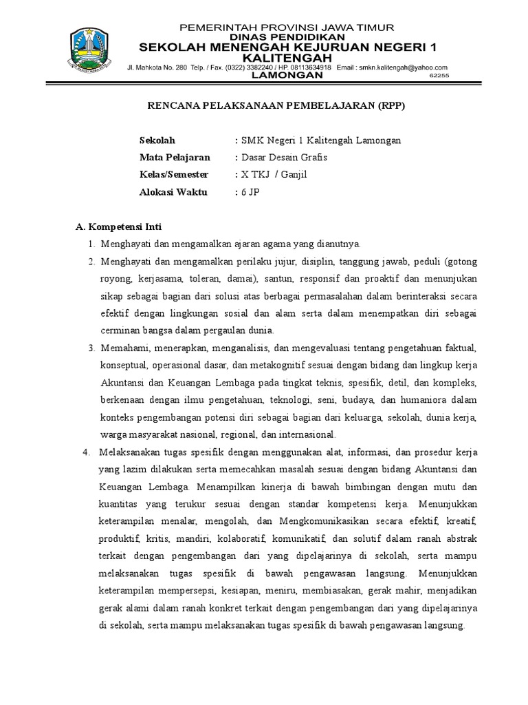 RPP Dasar Desain Grafis (KD 1) | PDF