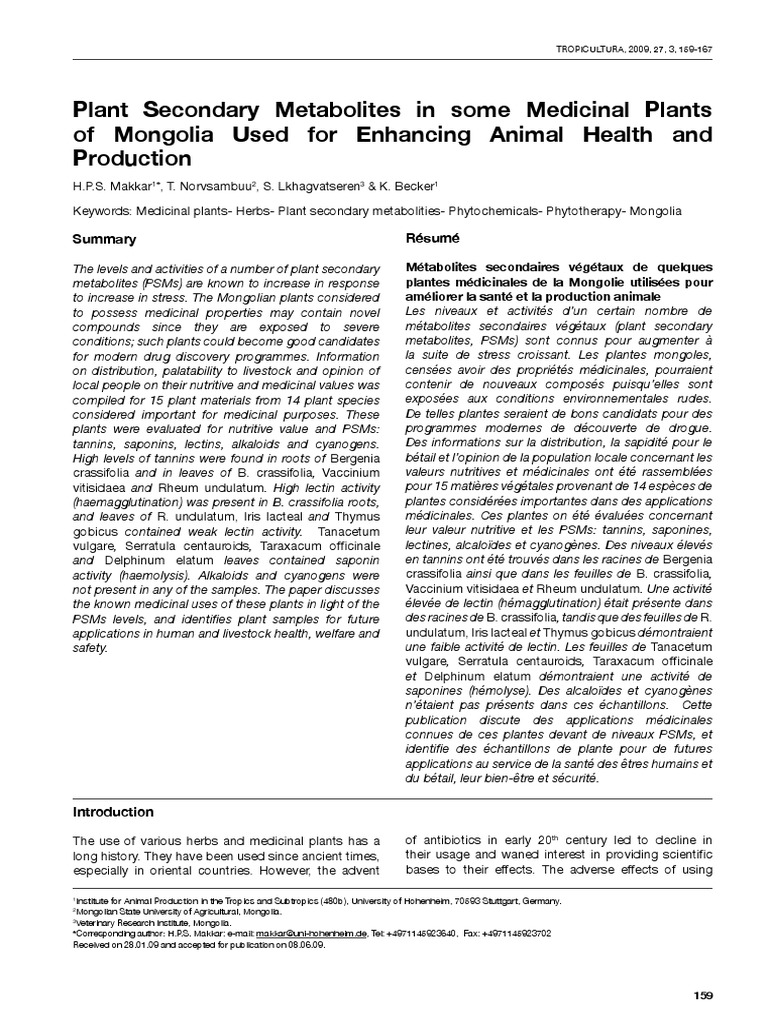 Plant Secondary Metabolites in Some Medicinal Plants of Mongolia Used ...