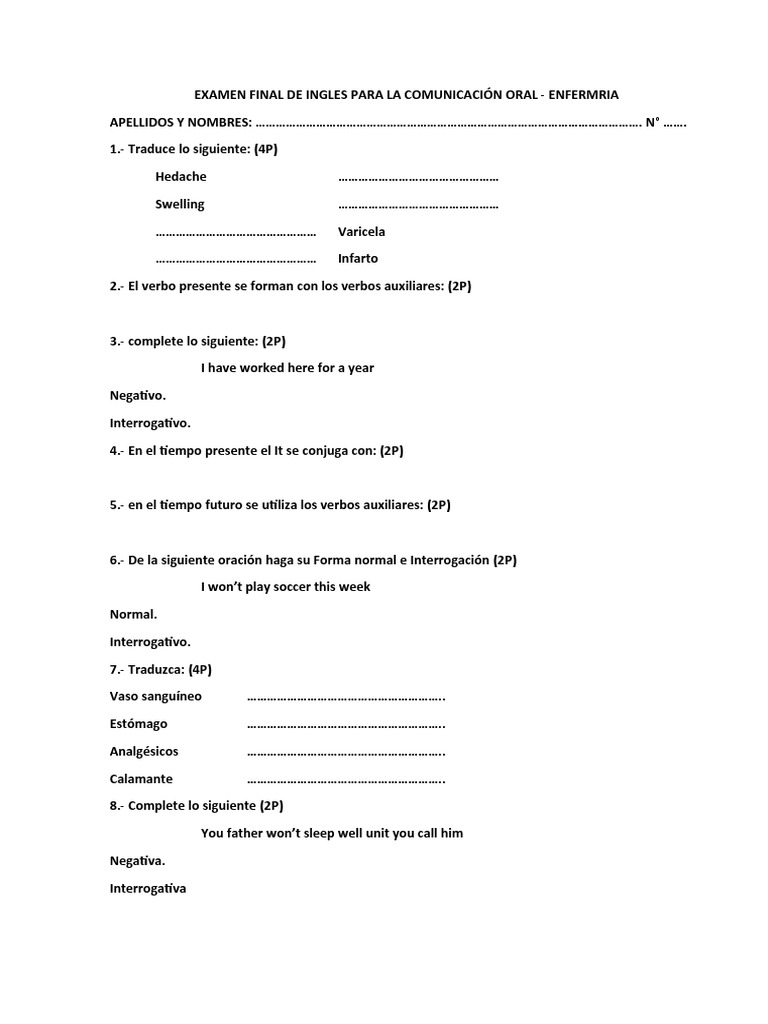 Examen Final de Ingles para La Comunicación Oral | PDF