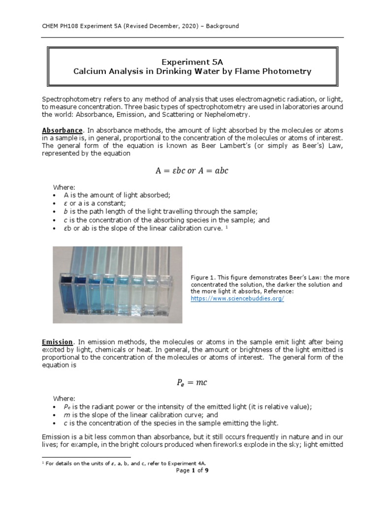 Experiment 5A - Ca Analysis by Flame Photometry - Background | PDF ...
