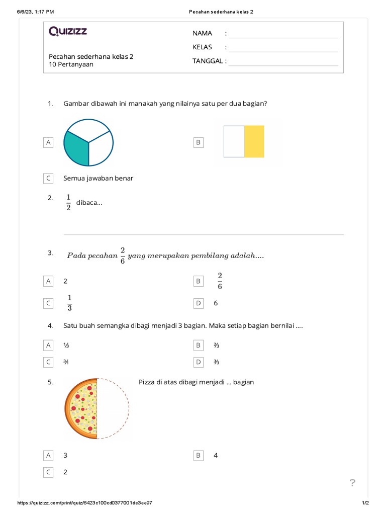 Pecahan Sederhana Kelas 2 Pdf