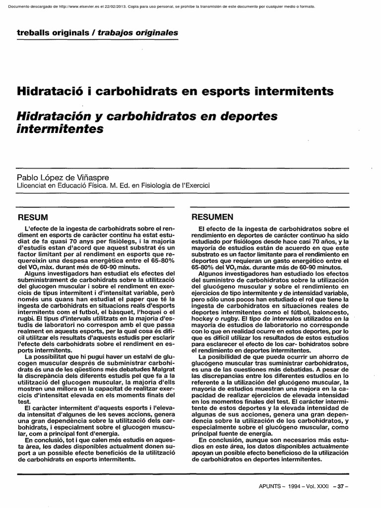 Carbohidratos Y Deporte Pdf Glucógeno Termorregulación
