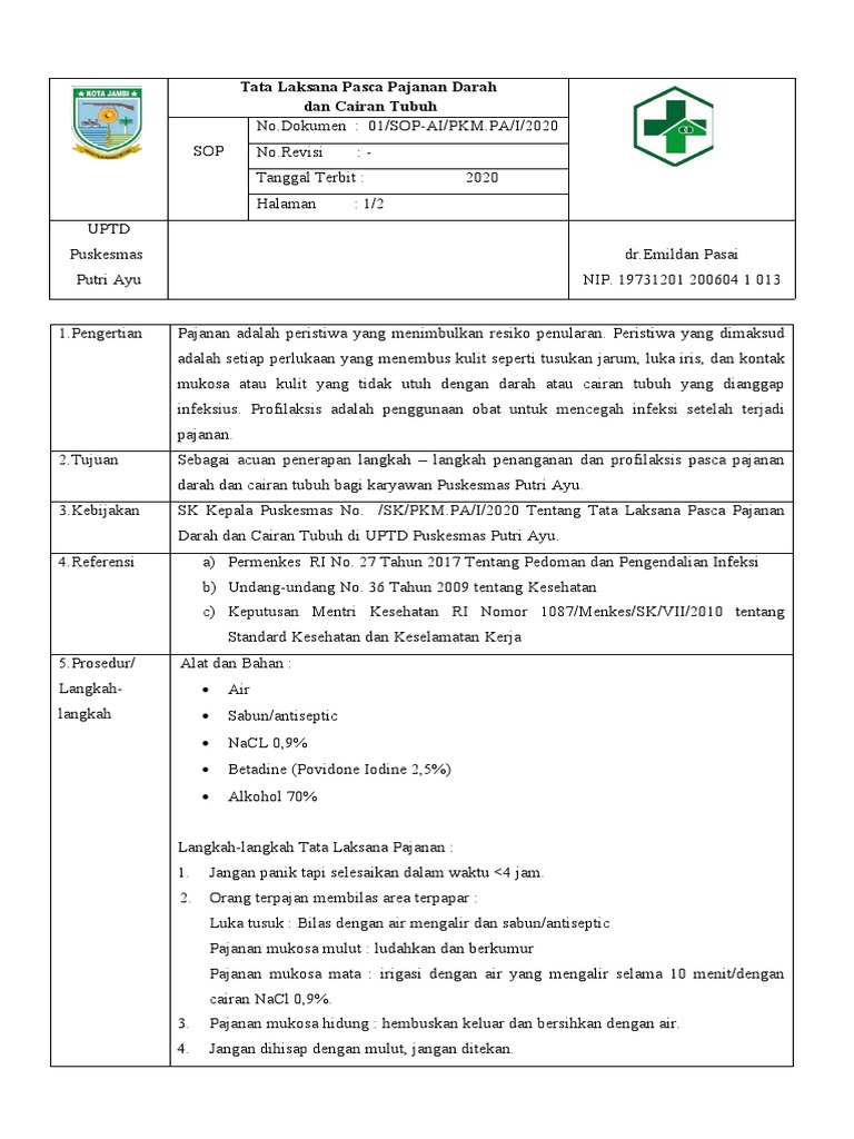 Sop Penatalaksanaan Pajanan | PDF