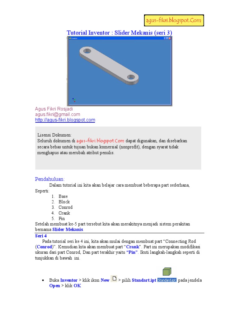 Tutorial Slider Mekanis Inventor 3 | PDF | Seni