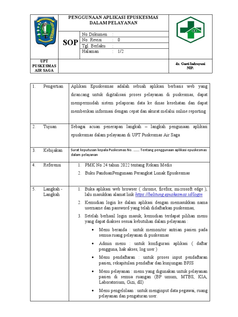 Sop Epuskesmas PDF