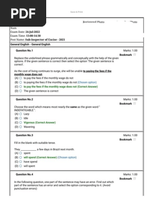 EXCISE SUB INSPECTOR QUESTION 2022 SET 05