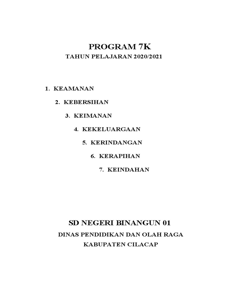 Program 7K SDN Binangun 01 | PDF | Karier & Perkembangan