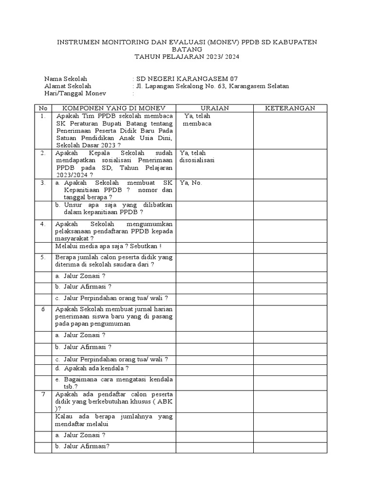 Instrumen PPDB SD 1 2023 Utk Pengawas SD PDF