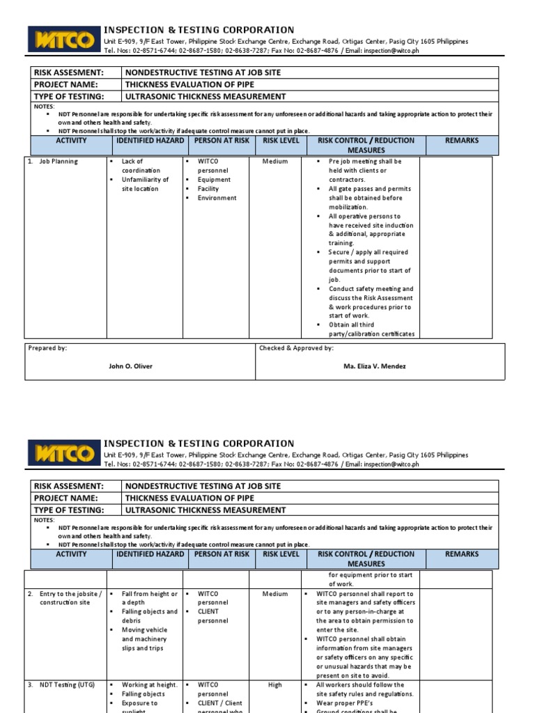 NDT Risk Assessment for UTG Testing | PDF | Nondestructive Testing ...