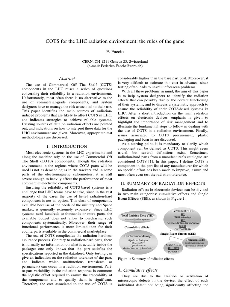 COTS For The LHC Radiation Environment The Rules of The Game PDF