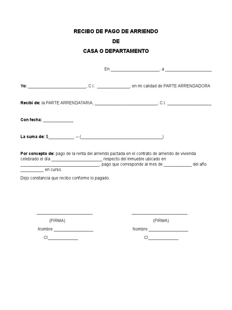 Recibo de Pago de Arriendo | PDF | Negocios | Derecho