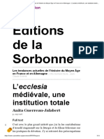 Les Tendances Actuelles de L'histoire Du Moyen Âge en France Et en Allemagne - L'ecclesia Médiévale, Une Institution Totale - Éditions de La Sorbonne