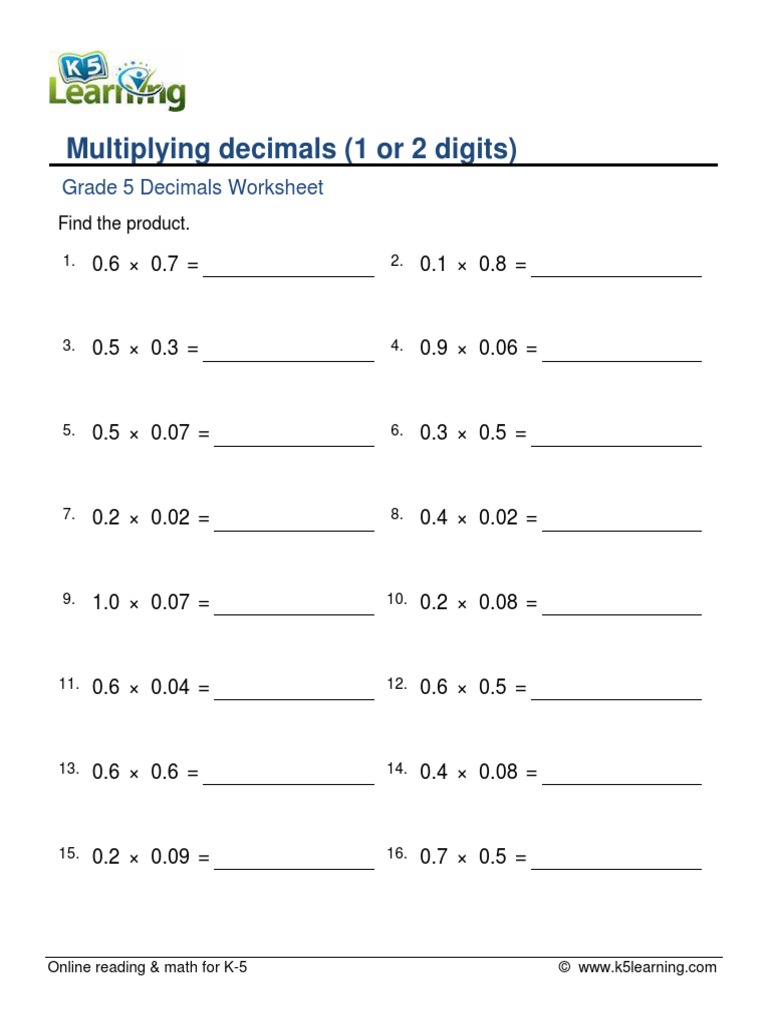 Grade 5 Multiplying Decimals Mentally F | PDF | Career & Growth ...