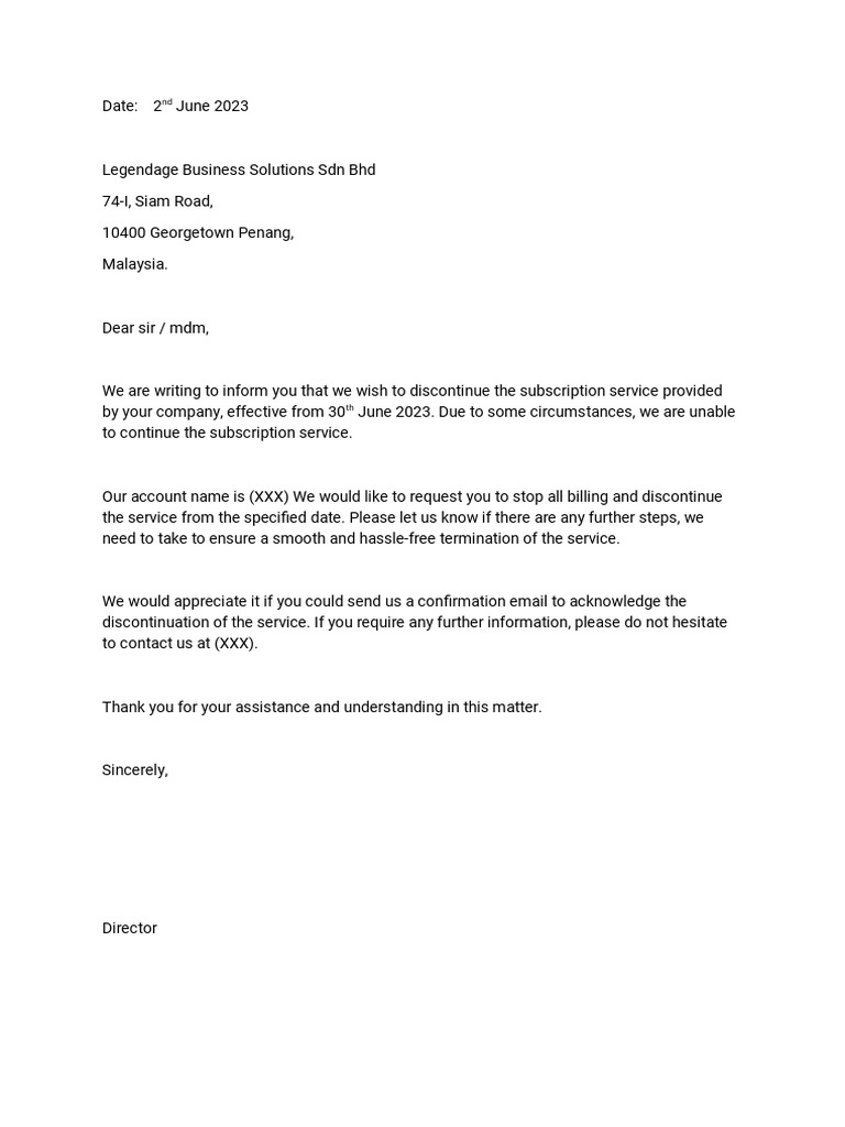 Service Termination Letter | PDF