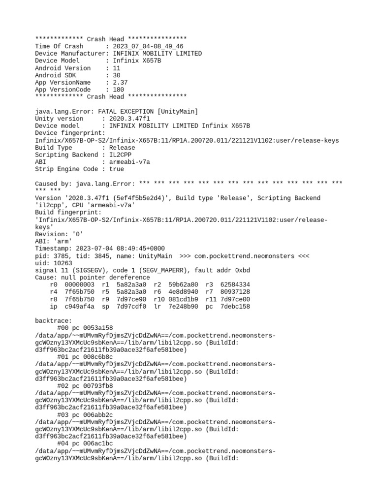 Infinix X657B Unity Crash Report | PDF | Android (Operating System ...
