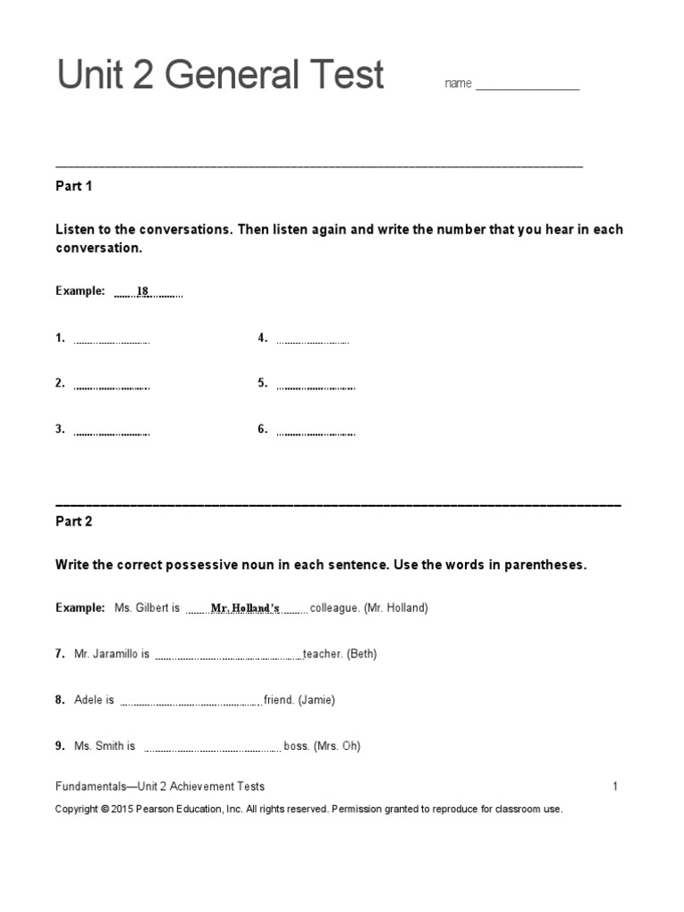 Top Notch Fundamentals Unit 2 Assessment Download Free PDF All