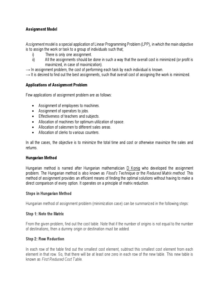 Assignment Model | PDF | Mathematical Optimization | Mathematics Of ...