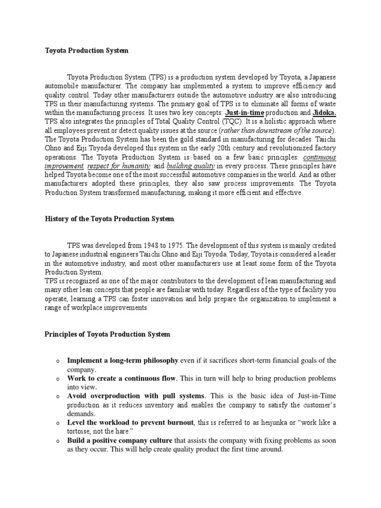 Toyota Production System | Download Free PDF | Lean Manufacturing ...